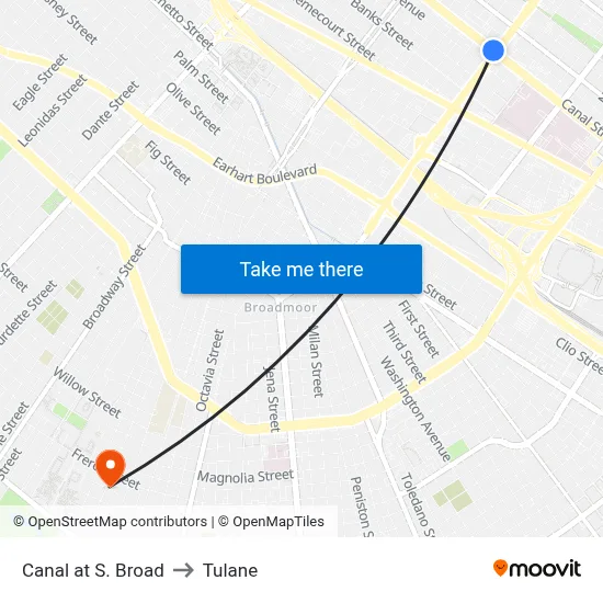 Canal at S. Broad to Tulane map