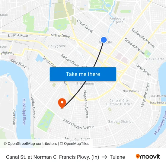 Canal St. at Norman C. Francis Pkwy. (In) to Tulane map