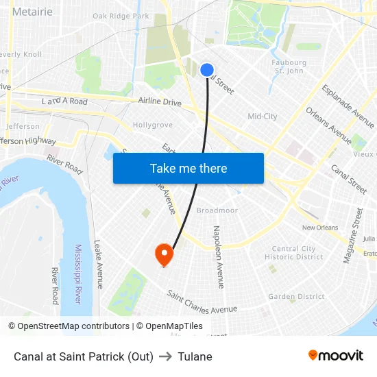 Canal at Saint Patrick (Out) to Tulane map