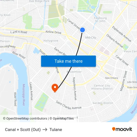Canal + Scott (Out) to Tulane map
