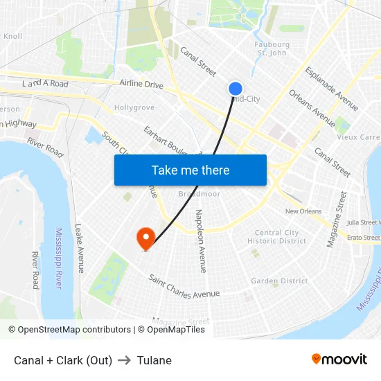 Canal + Clark (Out) to Tulane map