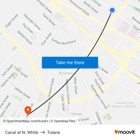 Canal at N. White to Tulane map