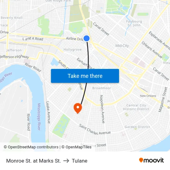 Monroe St. at Marks St. to Tulane map