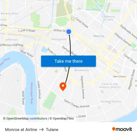 Monroe at Airline to Tulane map
