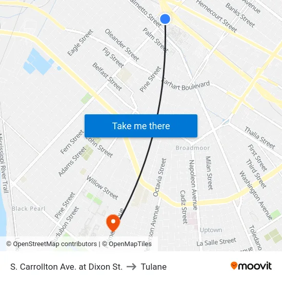 S. Carrollton Ave. at Dixon St. to Tulane map