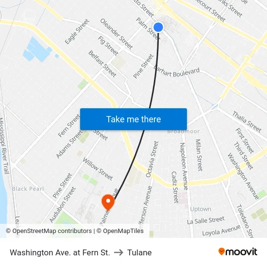Washington Ave. at Fern St. to Tulane map