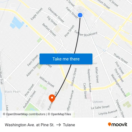 Washington Ave. at Pine St. to Tulane map