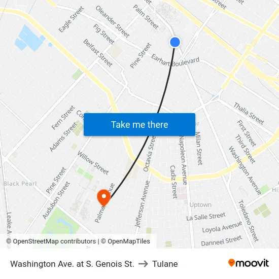 Washington Ave. at S. Genois St. to Tulane map