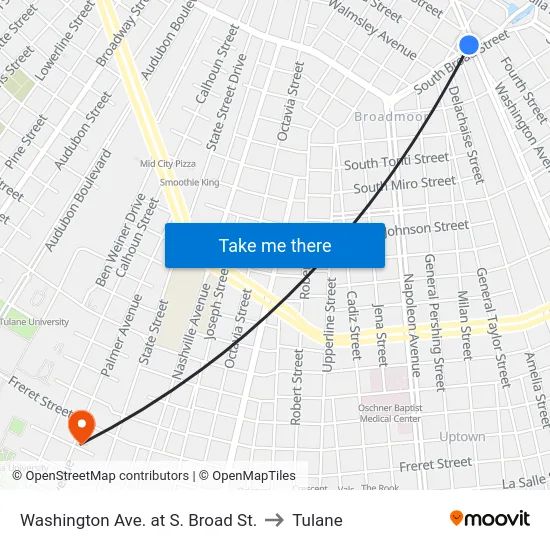 Washington Ave. at S. Broad St. to Tulane map