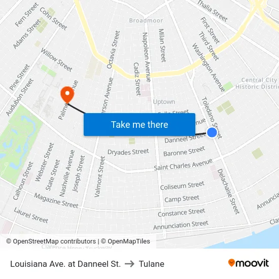 Louisiana Ave. at Danneel St. to Tulane map