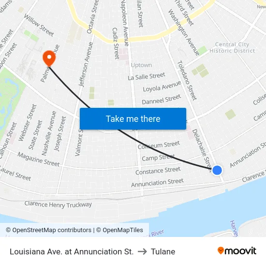 Louisiana Ave. at Annunciation St. to Tulane map