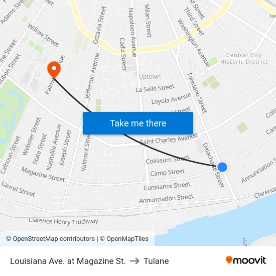 Louisiana Ave. at Magazine St. to Tulane map