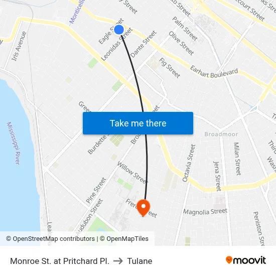 Monroe St. at Pritchard Pl. to Tulane map