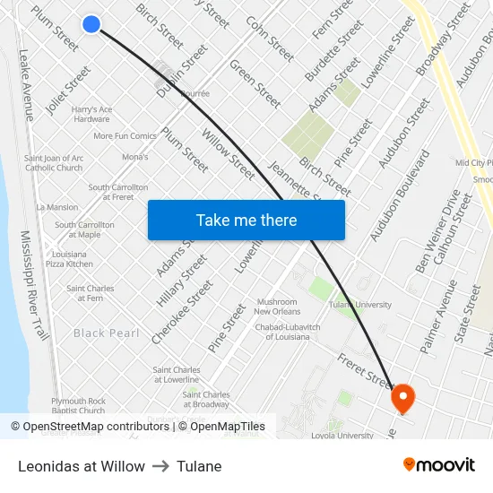 Leonidas at Willow to Tulane map