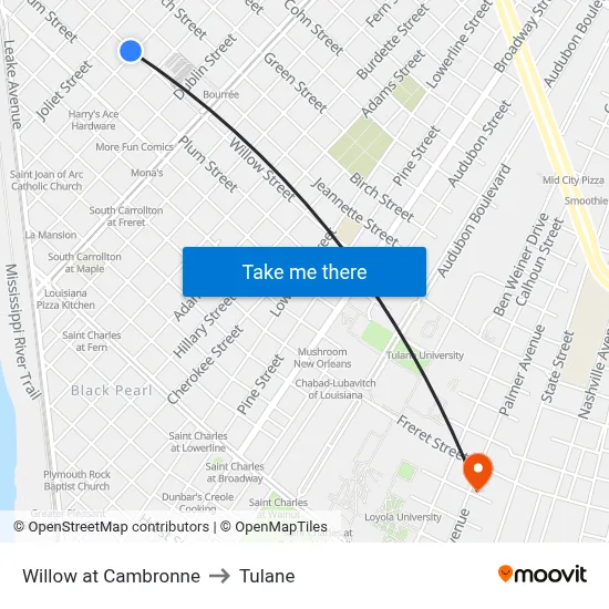Willow at Cambronne to Tulane map