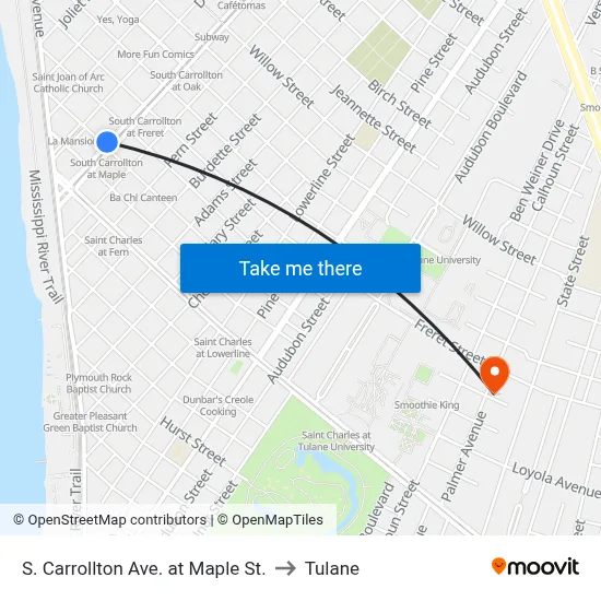 S. Carrollton Ave. at Maple St. to Tulane map