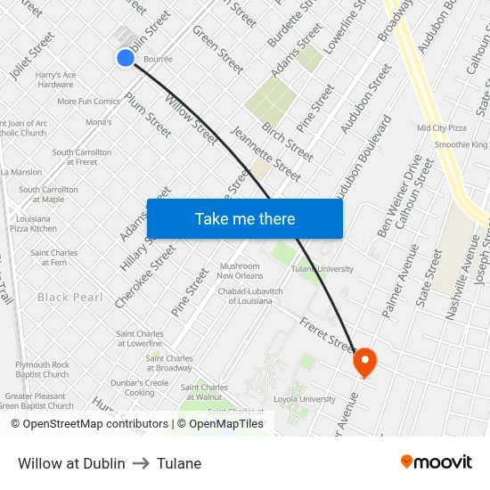Willow at Dublin to Tulane map