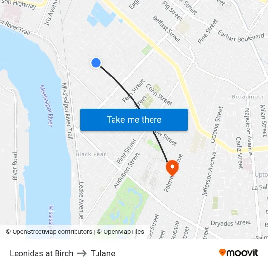 Leonidas at Birch to Tulane map