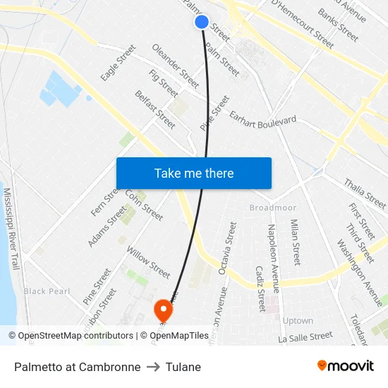 Palmetto at Cambronne to Tulane map