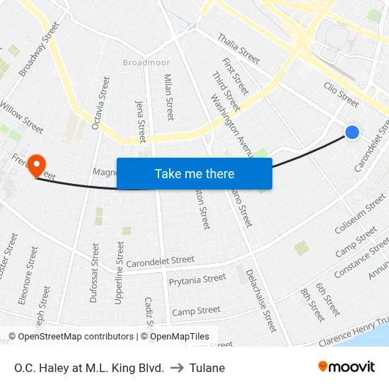 O.C. Haley at M.L. King Blvd. to Tulane map