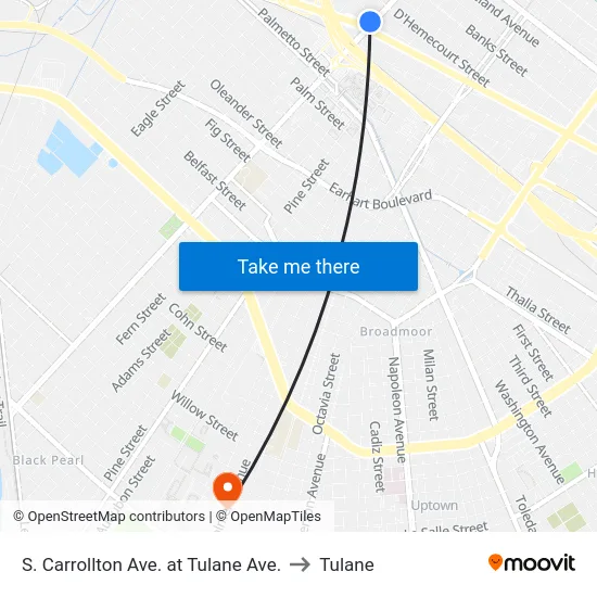 S. Carrollton Ave. at Tulane Ave. to Tulane map