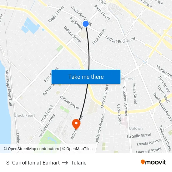 S. Carrollton at Earhart to Tulane map