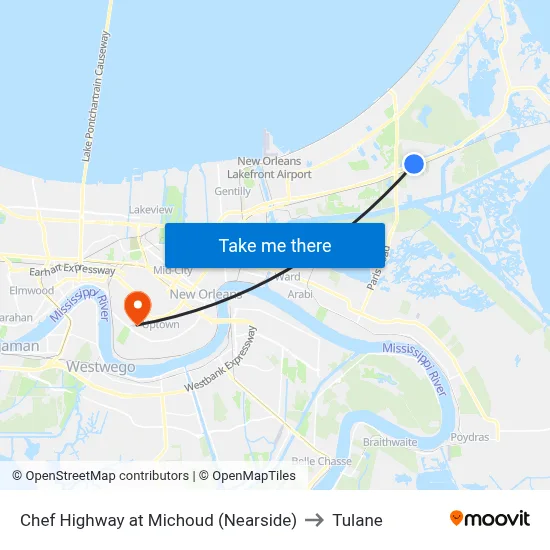 Chef Highway at Michoud (Nearside) to Tulane map