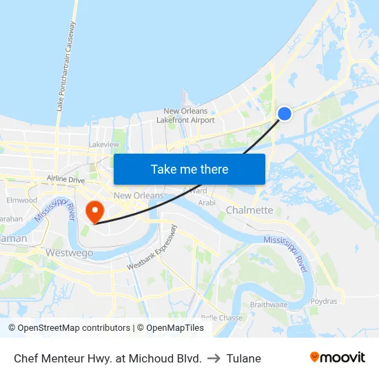 Chef Menteur Hwy. at Michoud Blvd. to Tulane map