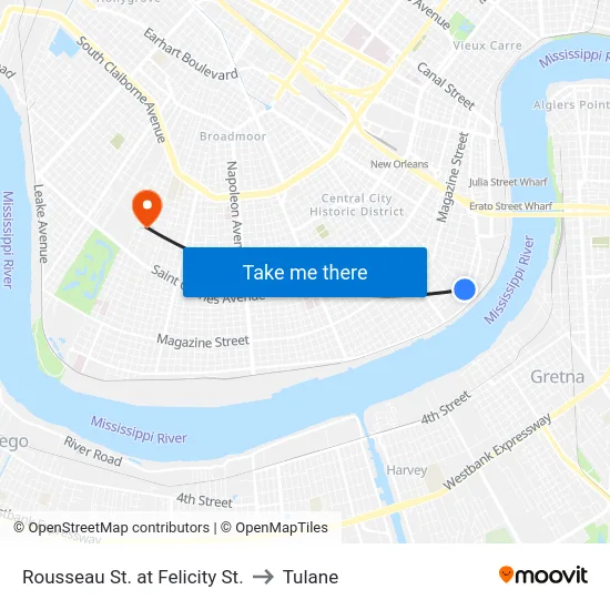 Rousseau St. at Felicity St. to Tulane map