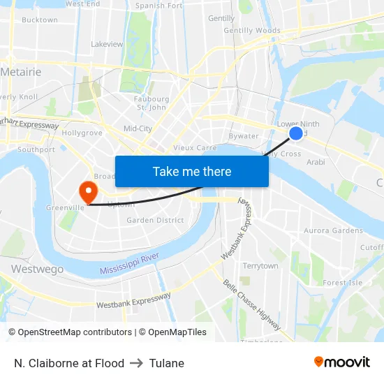 N. Claiborne at Flood to Tulane map