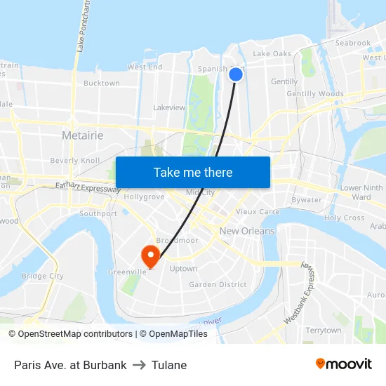 Paris Ave. at Burbank to Tulane map