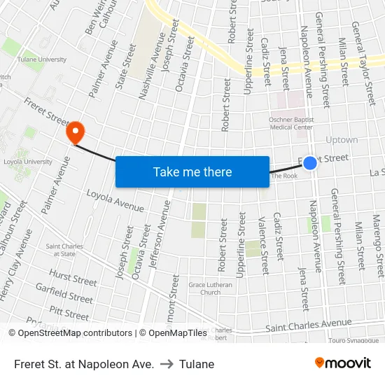 Freret St. at Napoleon Ave. to Tulane map