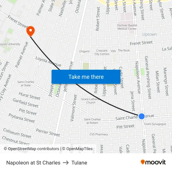 Napoleon at St Charles to Tulane map