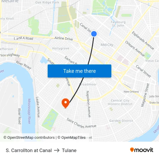 S. Carrollton at Canal to Tulane map