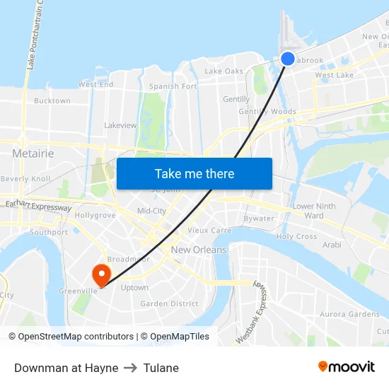 Downman at Hayne to Tulane map