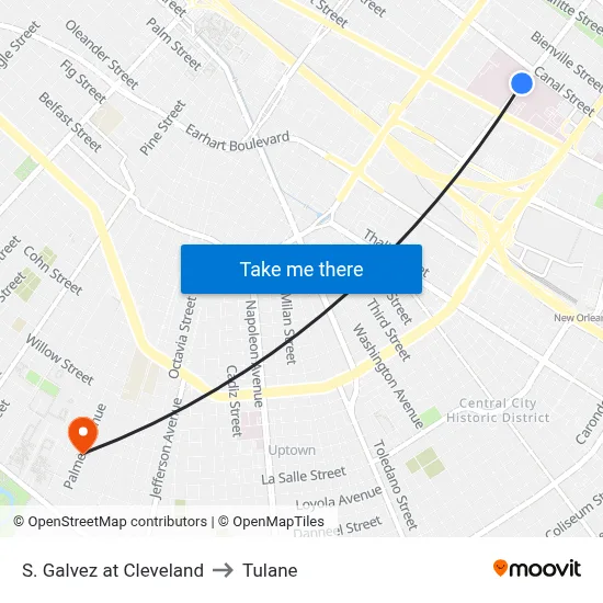 S. Galvez at Cleveland to Tulane map