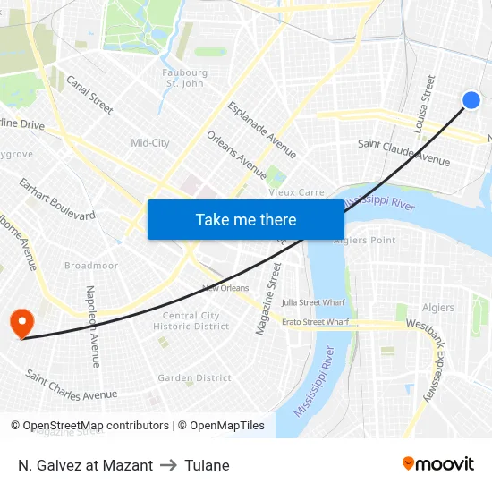N. Galvez at Mazant to Tulane map