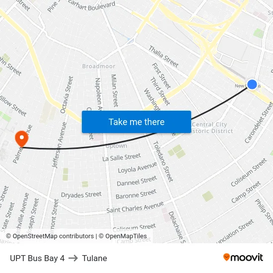 UPT Bus Bay 4 to Tulane map