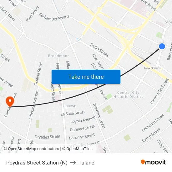 Poydras Street Station (N) to Tulane map