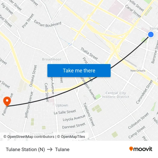 Tulane Station (N) to Tulane map