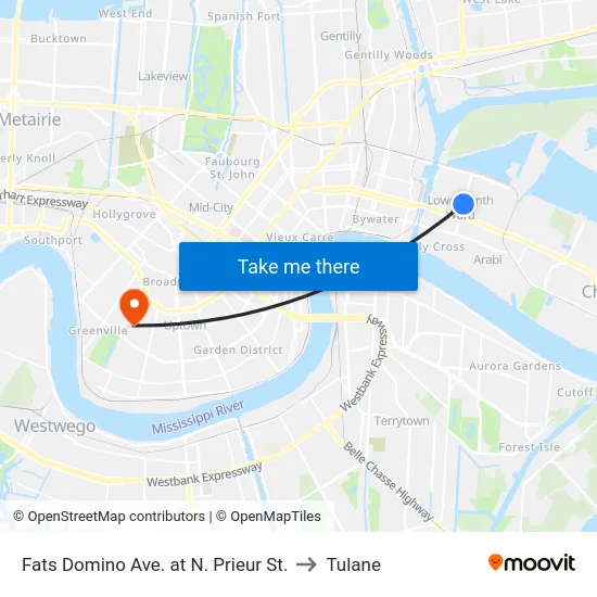 Fats Domino Ave. at N. Prieur St. to Tulane map