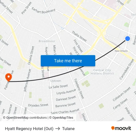 Hyatt Regency Hotel (Out) to Tulane map