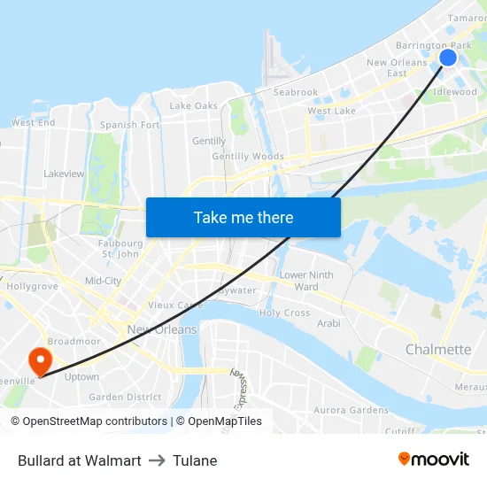 Bullard at Walmart to Tulane map