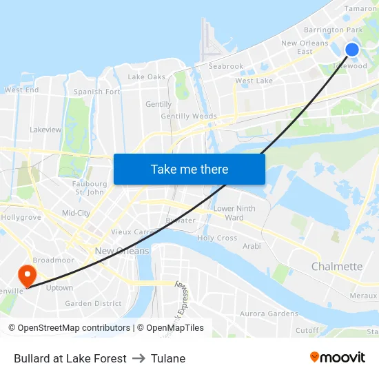 Bullard at Lake Forest to Tulane map