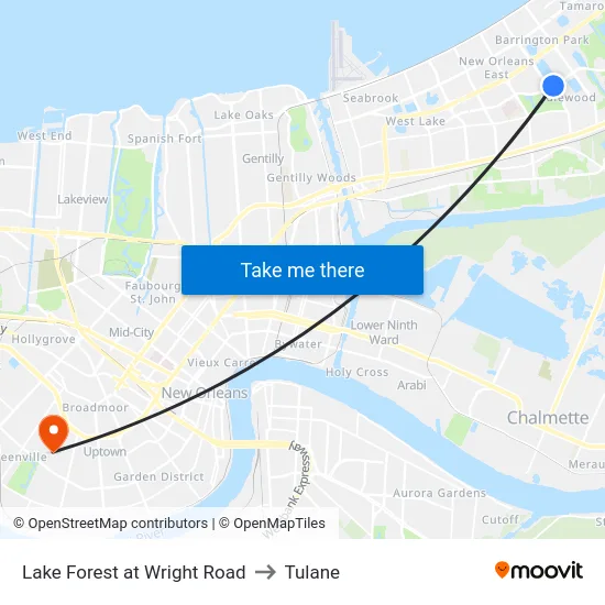 Lake Forest at Wright Road to Tulane map