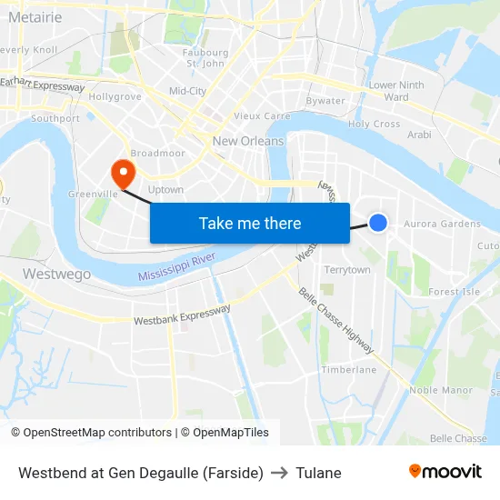 Westbend at Gen Degaulle (Farside) to Tulane map