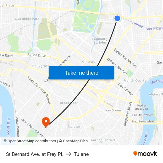 St Bernard Ave. at Frey Pl. to Tulane map