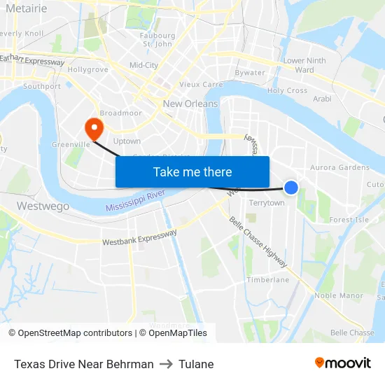 Texas Drive Near Behrman to Tulane map