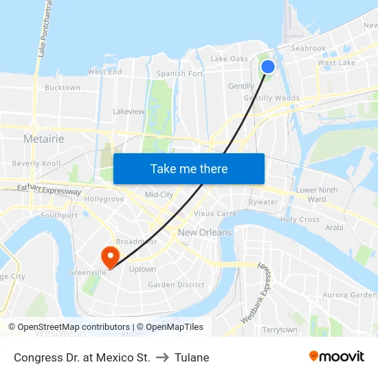 Congress Dr. at Mexico St. to Tulane map