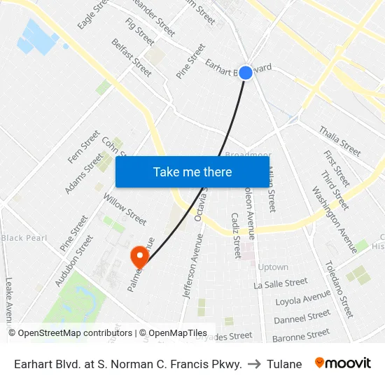 Earhart Blvd. at S. Norman C. Francis Pkwy. to Tulane map